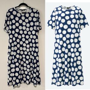 🆕 MARIMEKKO ✨Uniqlo Polka dot dress Pockets retired rare navy blue | Sz L